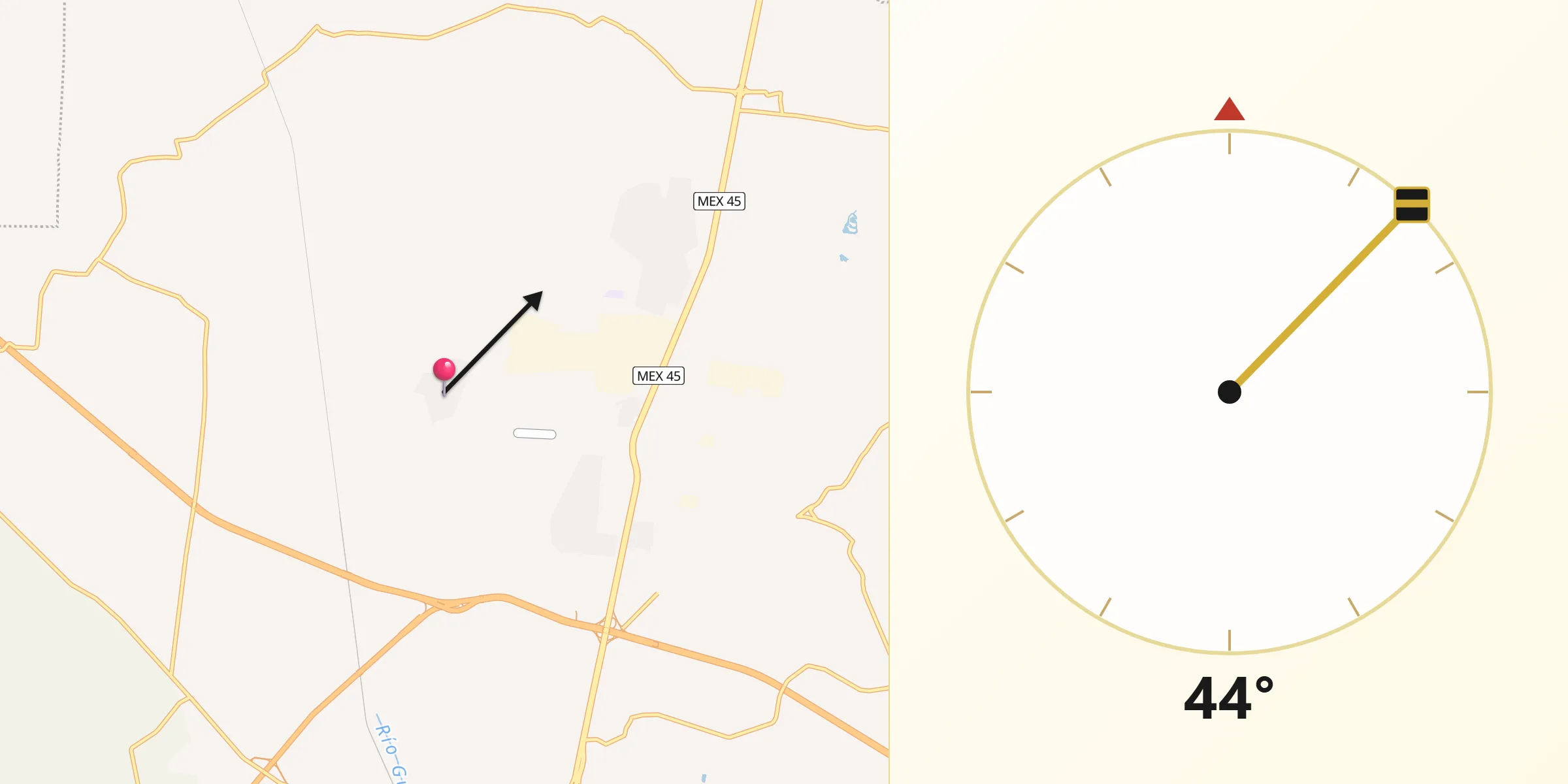 Dirección de la Qibla desde Hacienda de Márquez