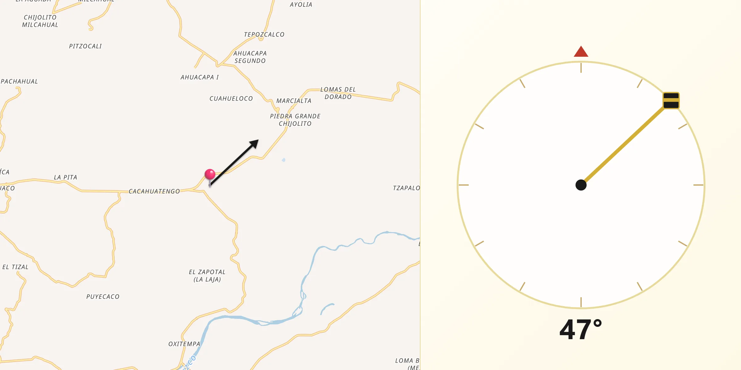 Dirección de la Qibla desde Llano de Enmedio