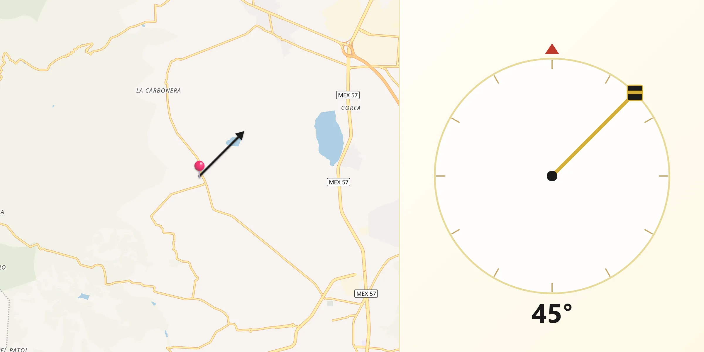 Dirección de la Qibla desde Pie de Gallo