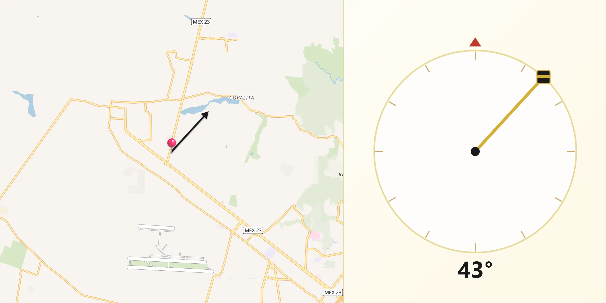 Dirección de la Qibla desde Puerta del Llano