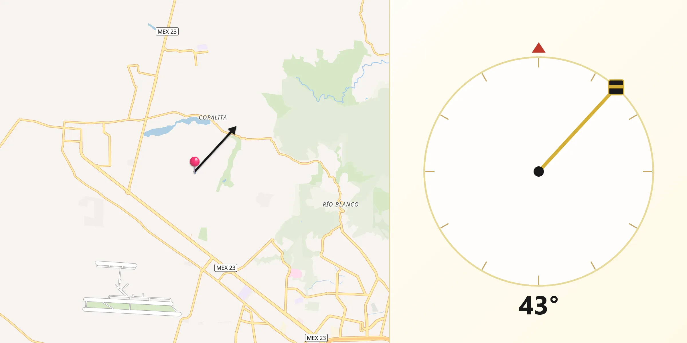 Dirección de la Qibla desde Campo Real
