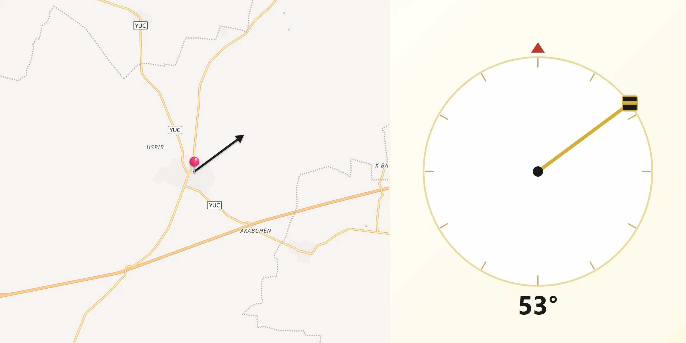 Dirección de la Qibla desde Yalkoba