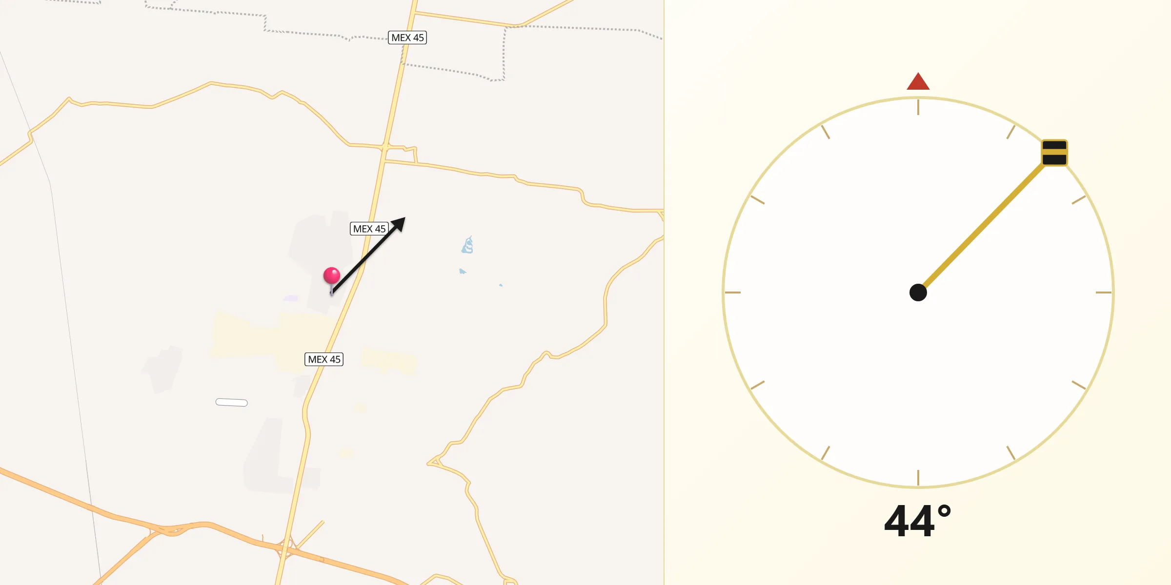 Dirección de la Qibla desde Purísima del Progreso