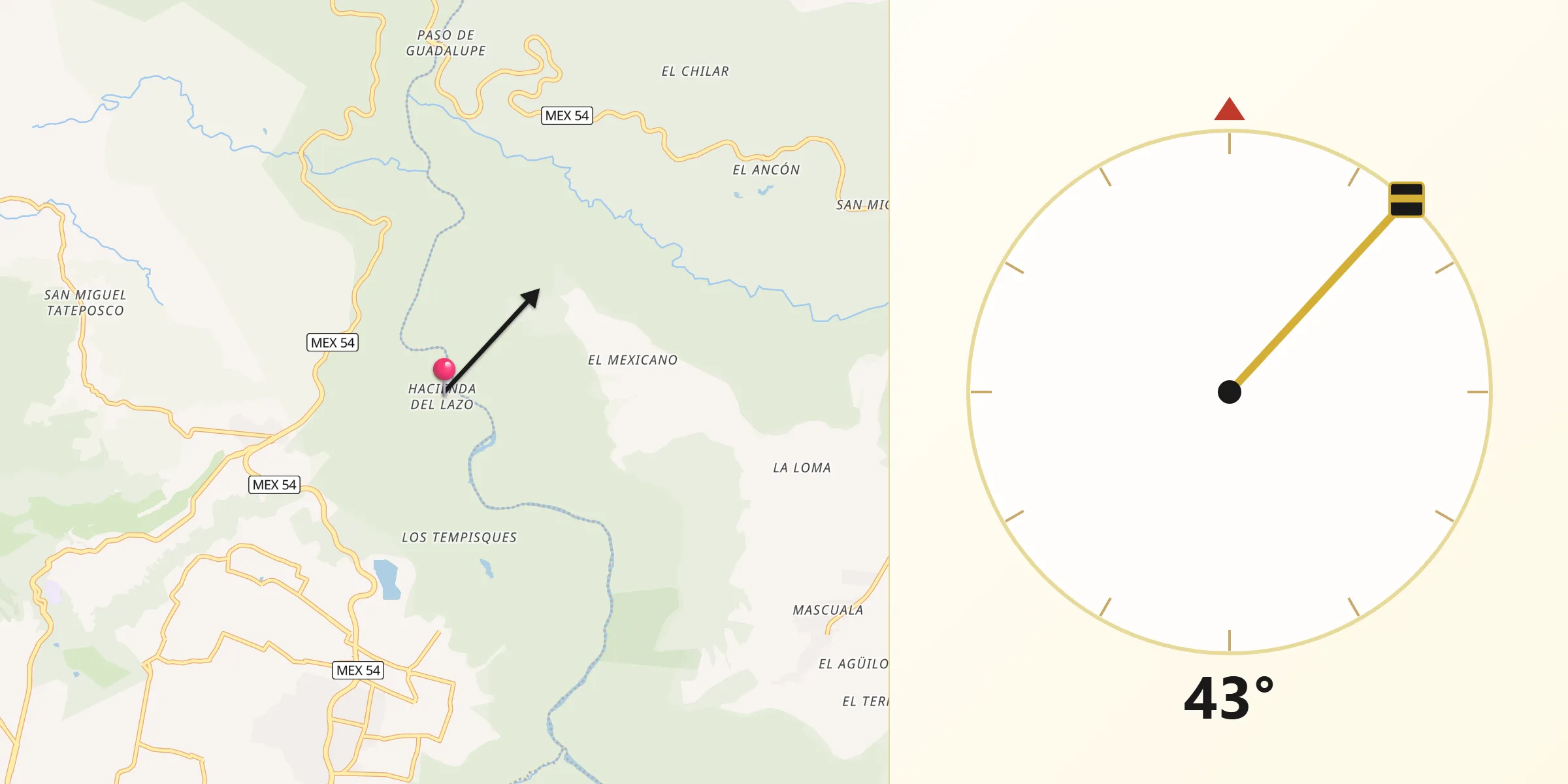 Dirección de la Qibla desde El Lazo