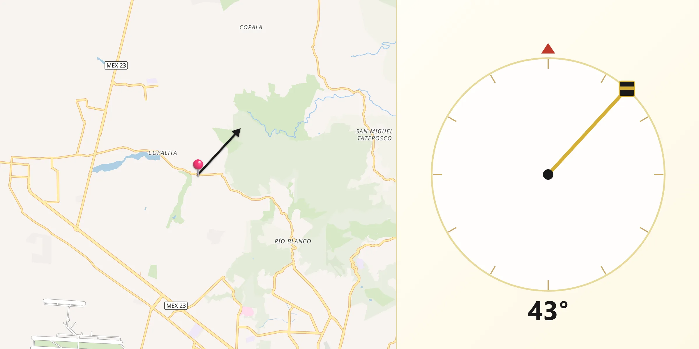 Dirección de la Qibla desde El Quemado