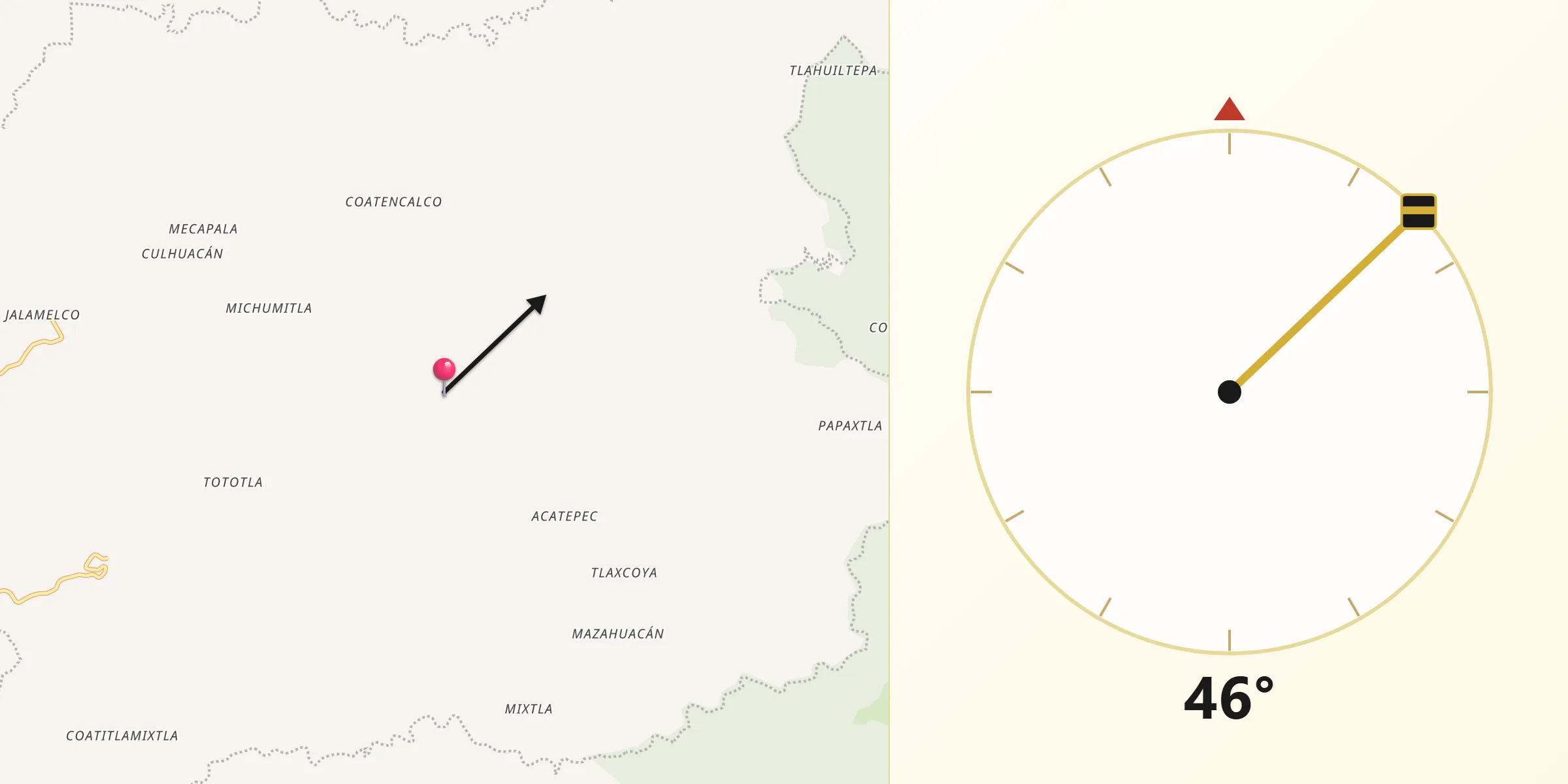 Dirección de la Qibla desde Xochicoatlán