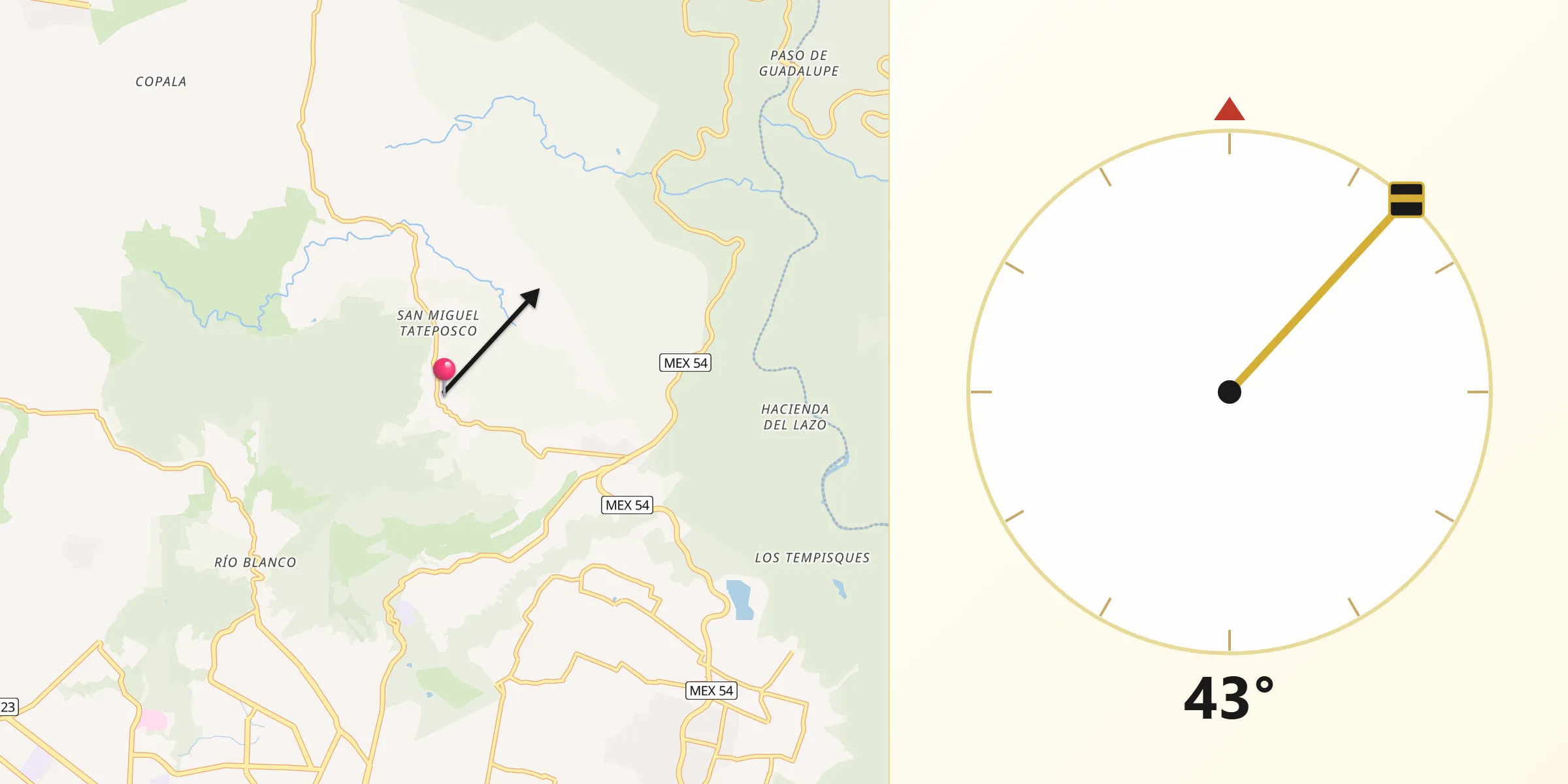 Dirección de la Qibla desde San Esteban (San Miguel Tateposco)