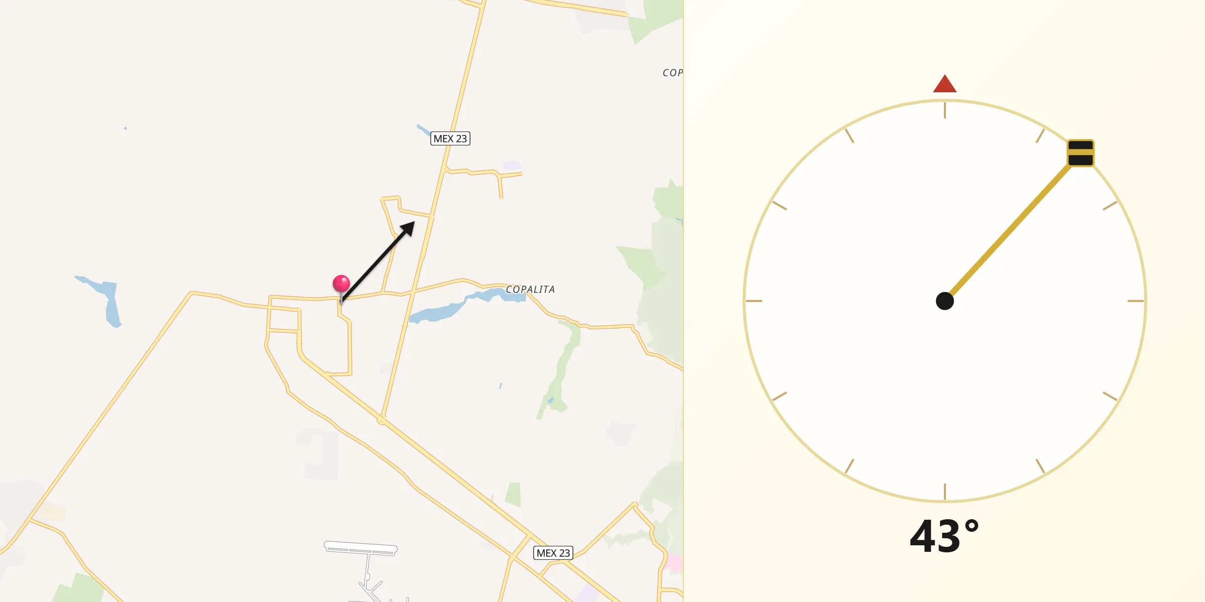 Dirección de la Qibla desde Tesistán