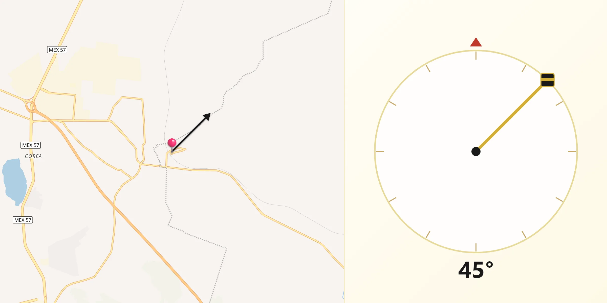 Dirección de la Qibla desde Las Lajitas