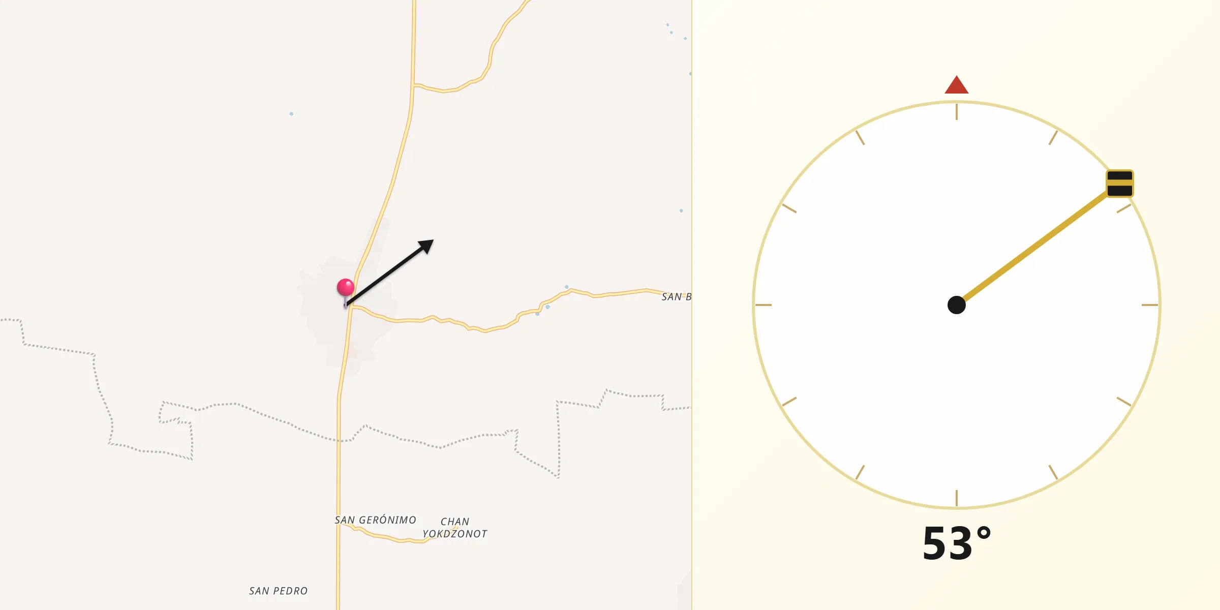 Dirección de la Qibla desde Temozon
