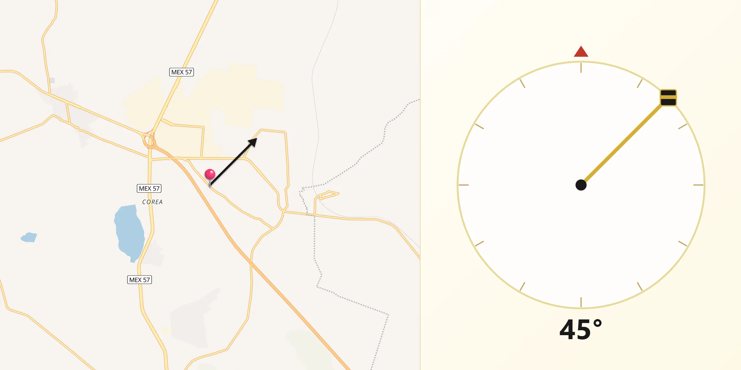 Dirección de la Qibla desde Puerto de Aguirre