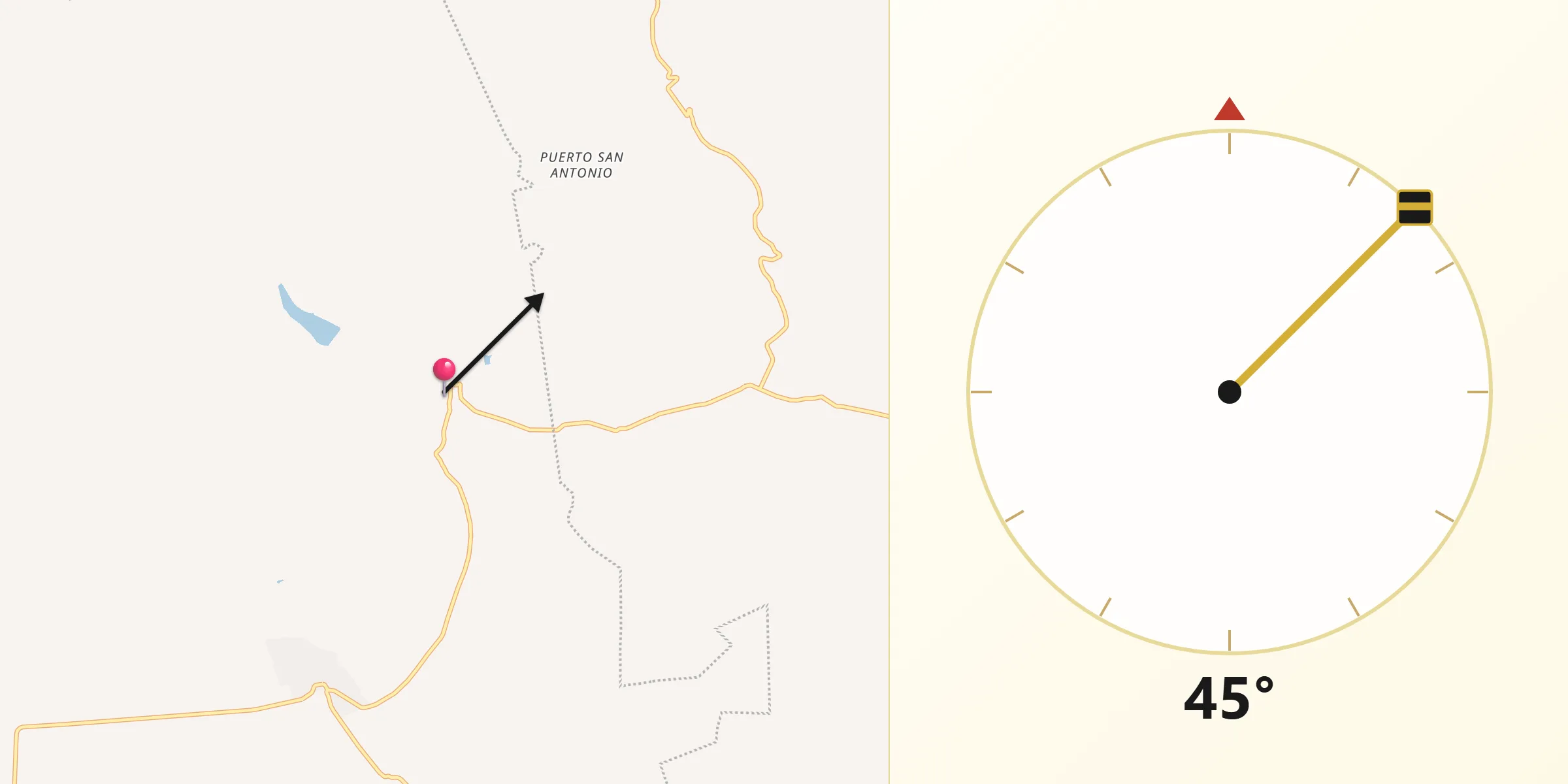 Dirección de la Qibla desde Presa de Rayas