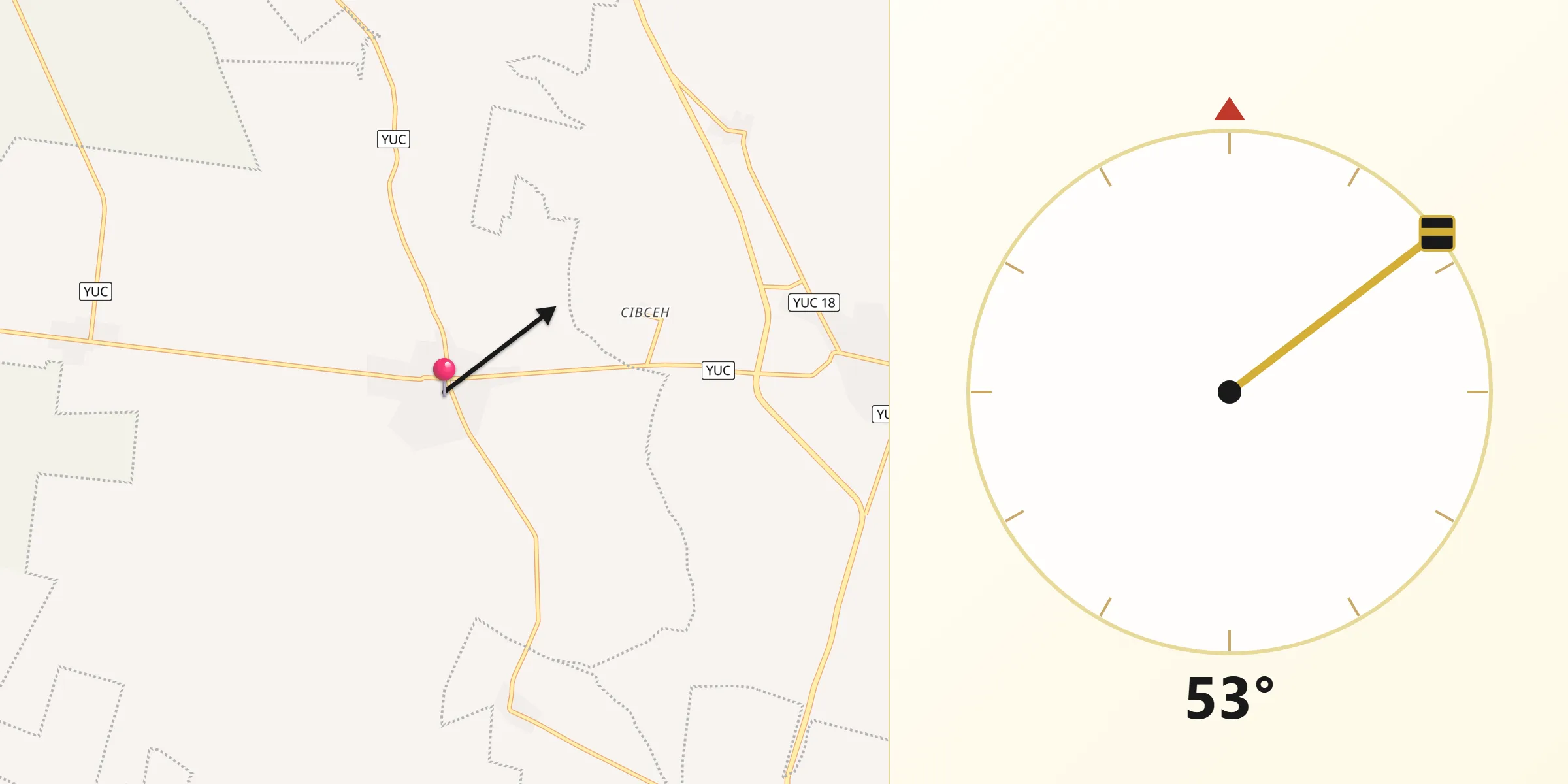 Dirección de la Qibla desde Timucuy