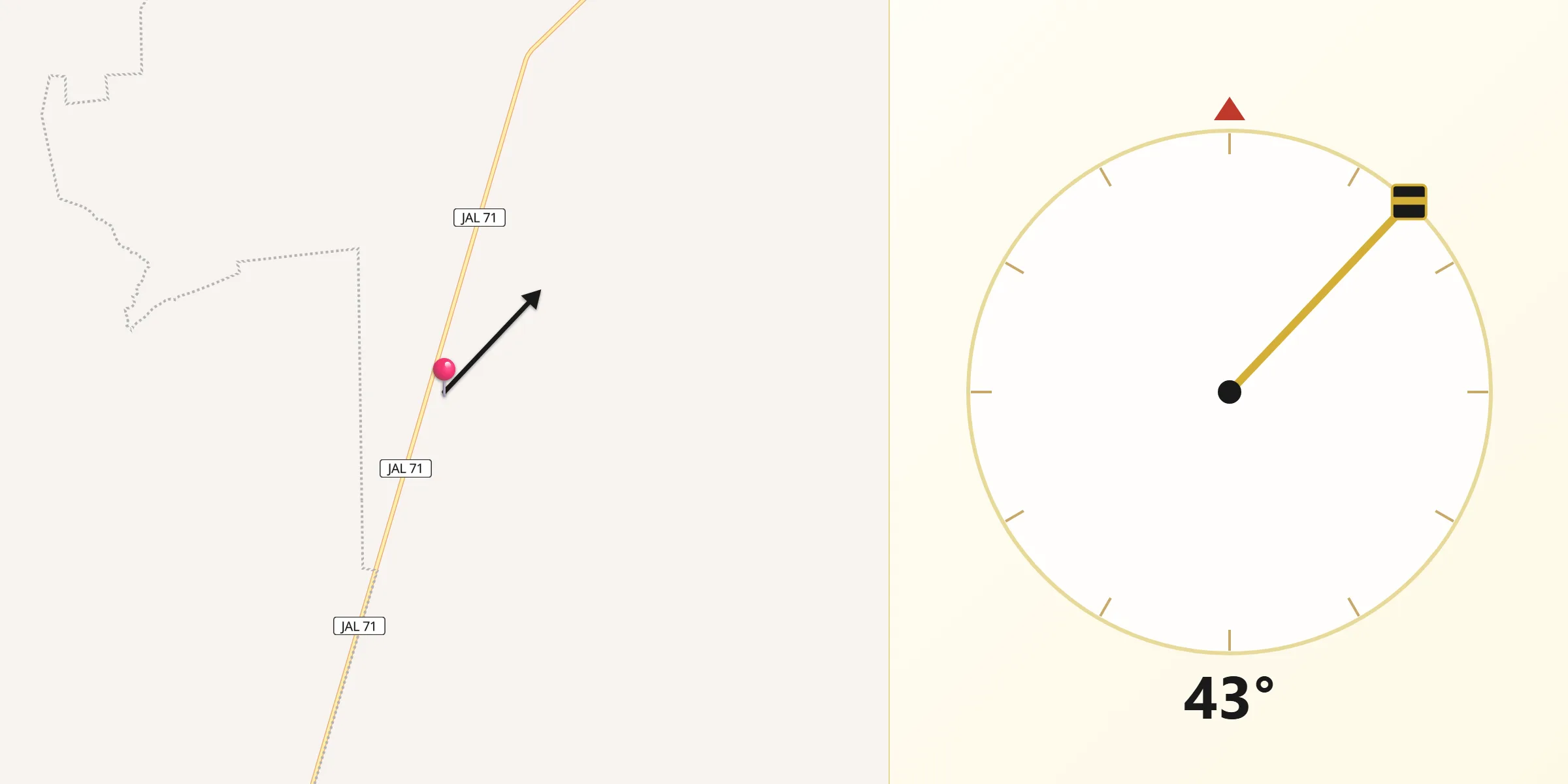 Dirección de la Qibla desde La Rana