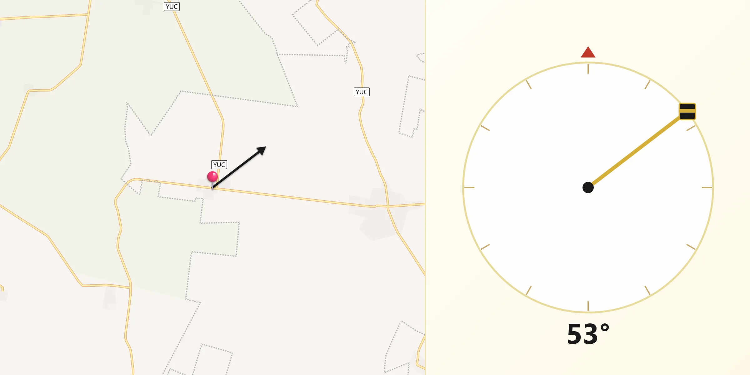 Dirección de la Qibla desde Tekik de Regil