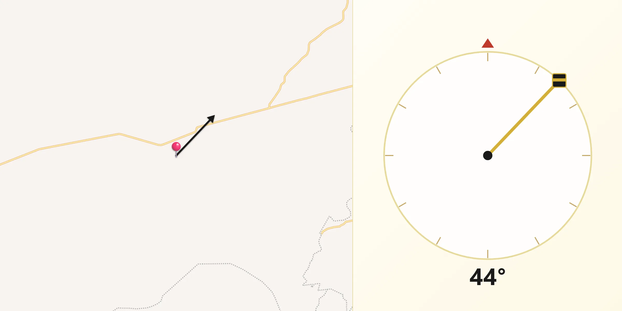 Dirección de la Qibla desde Laguna de Piedra