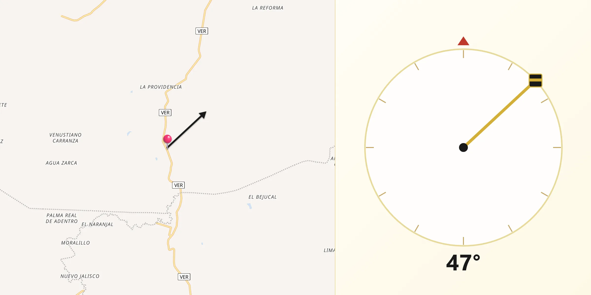 Dirección de la Qibla desde Tincontlán