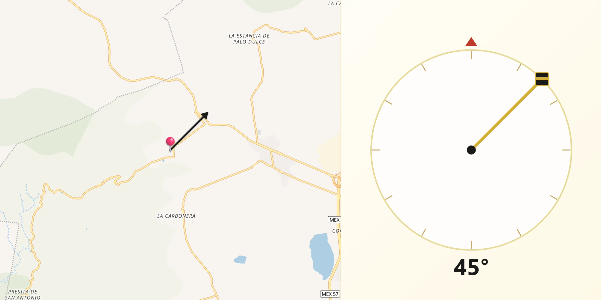 Dirección de la Qibla desde La Barreta