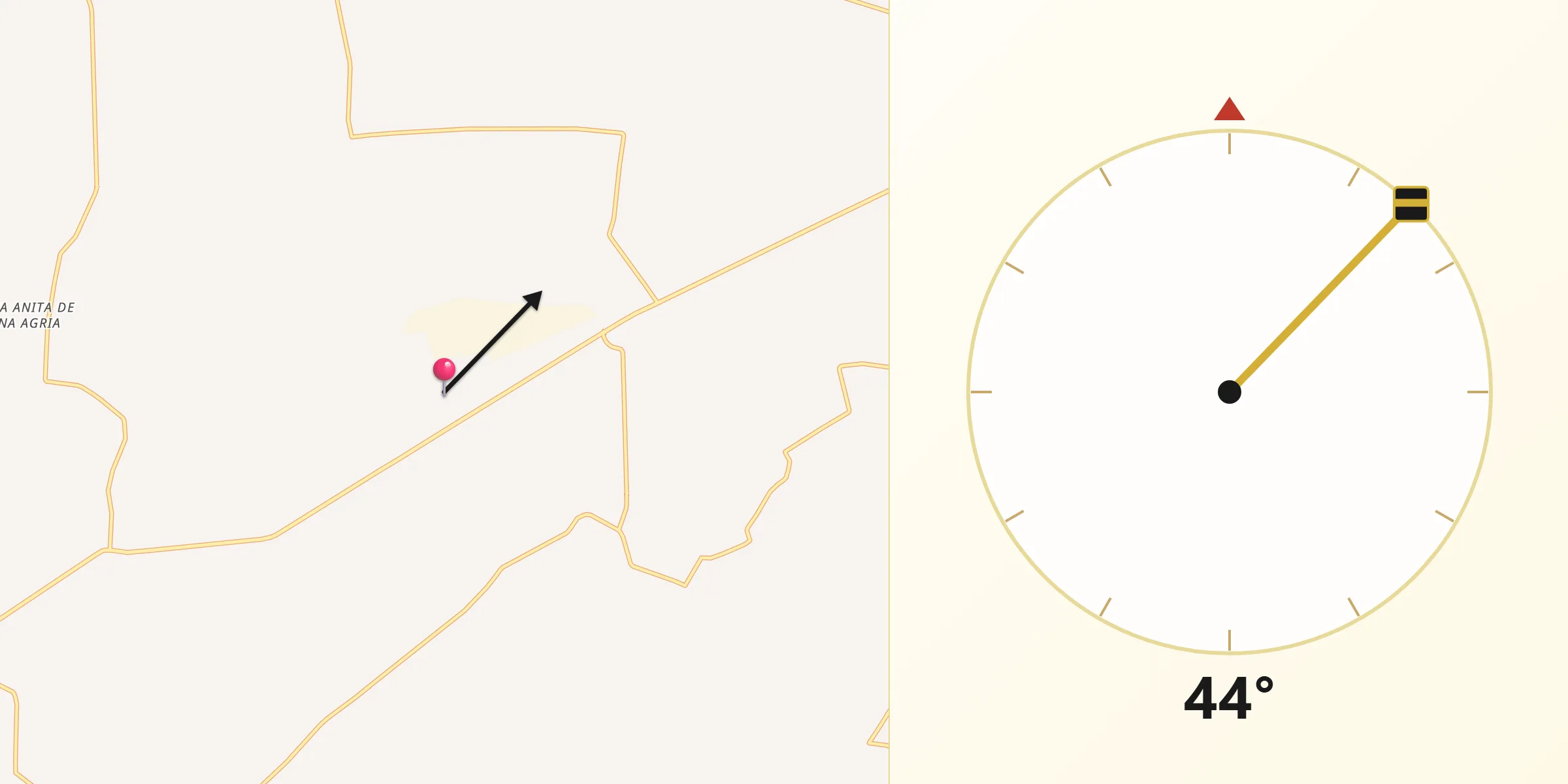 Dirección de la Qibla desde Gavia de Rionda
