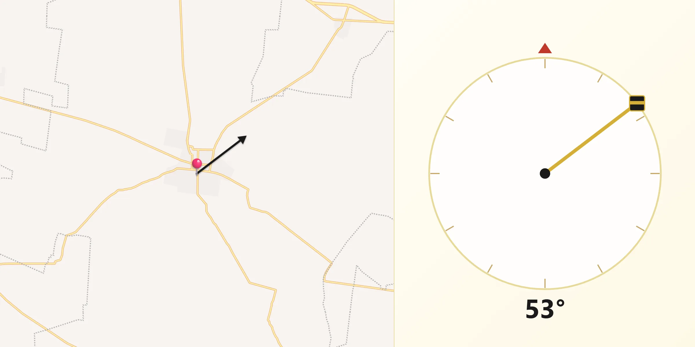 Dirección de la Qibla desde Seyé