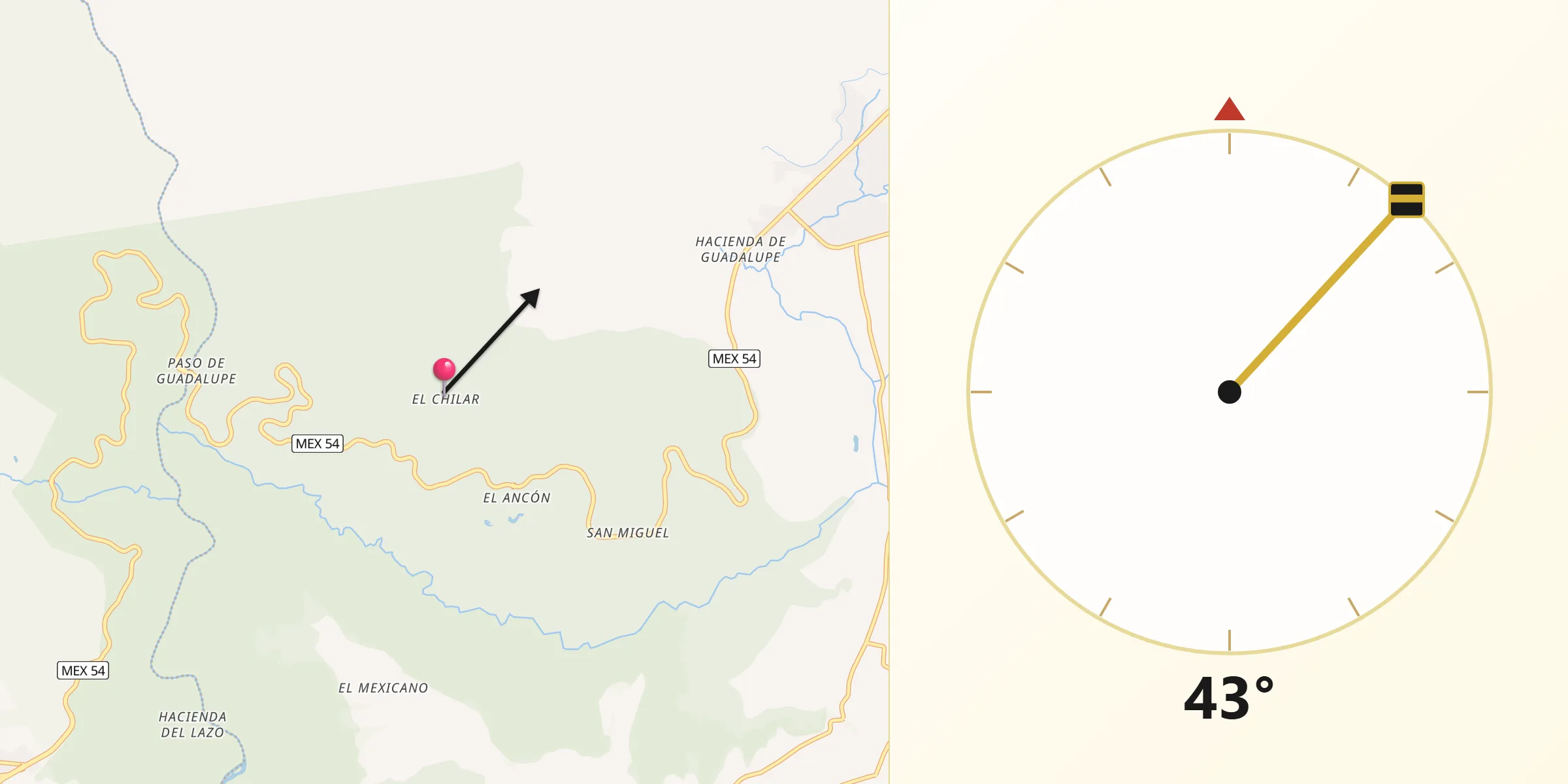 Dirección de la Qibla desde El Chilar