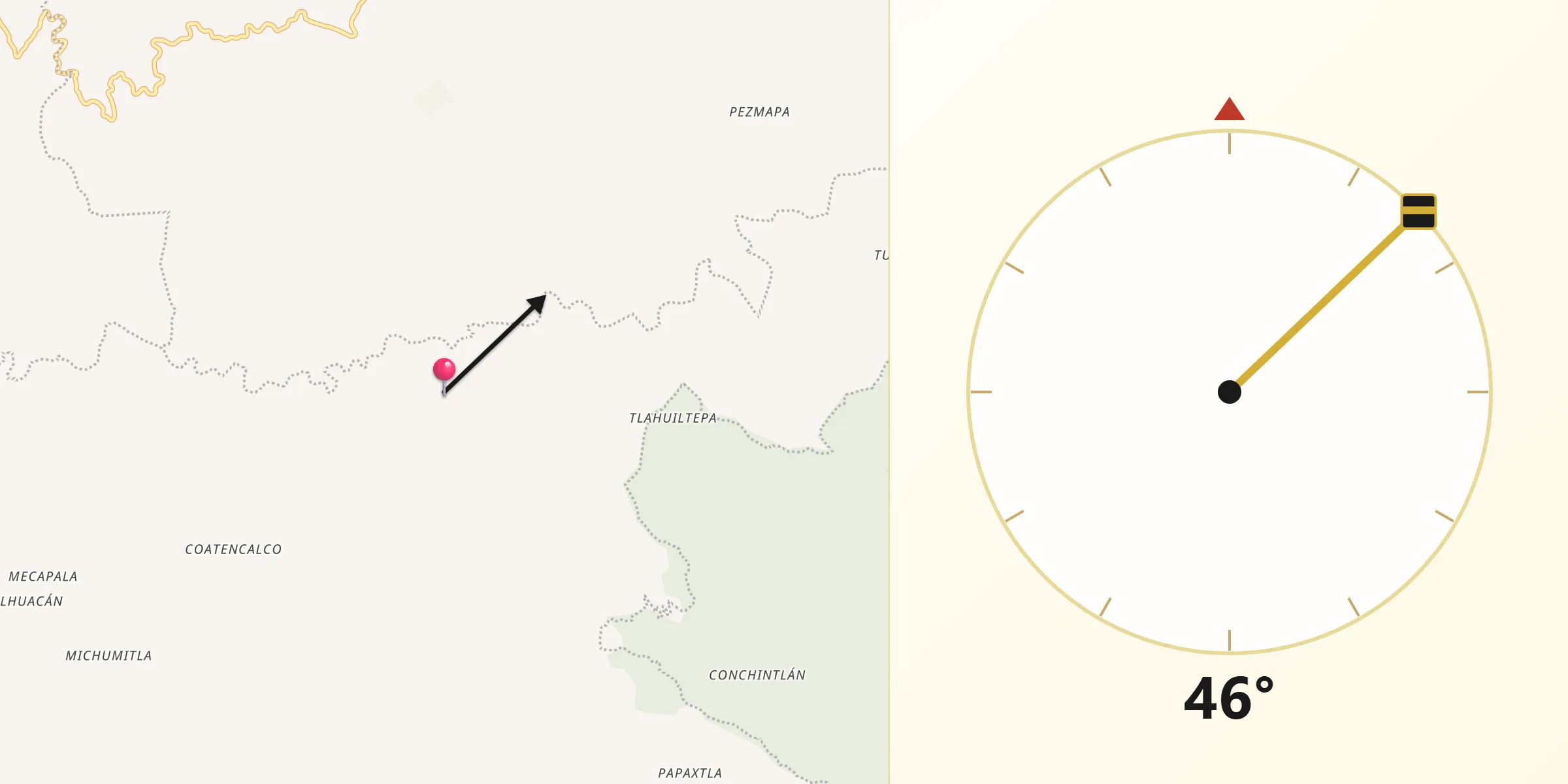 Dirección de la Qibla desde Texcaco