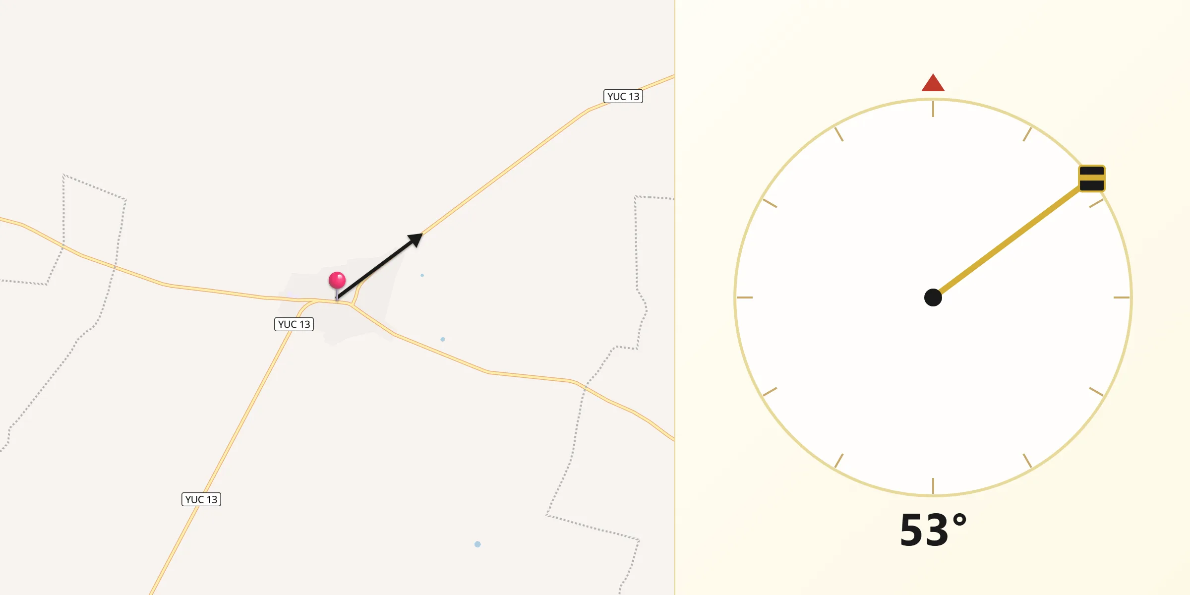 Dirección de la Qibla desde Dzitás