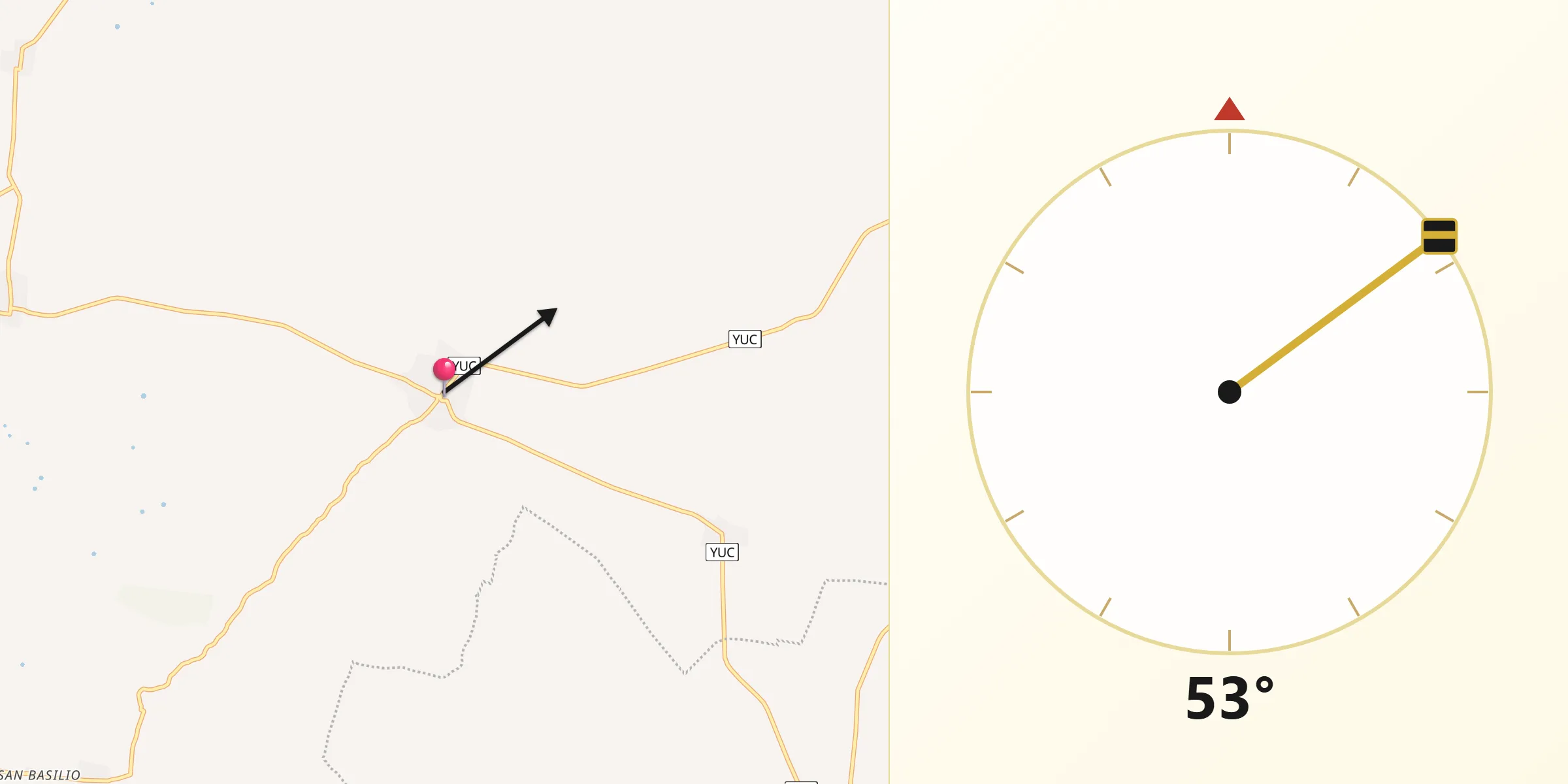 Dirección de la Qibla desde Hunuku