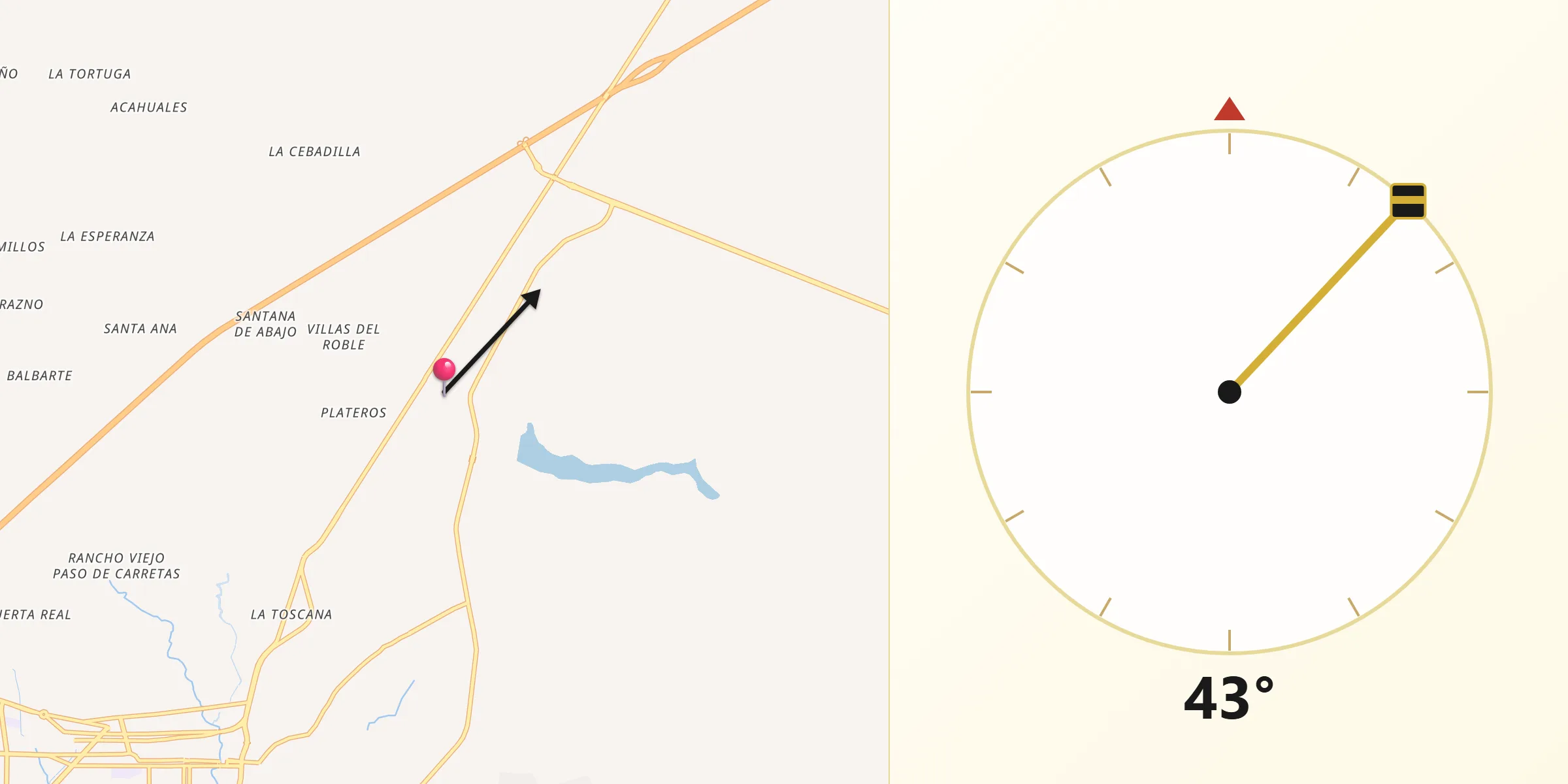 Dirección de la Qibla desde Agua Escondida