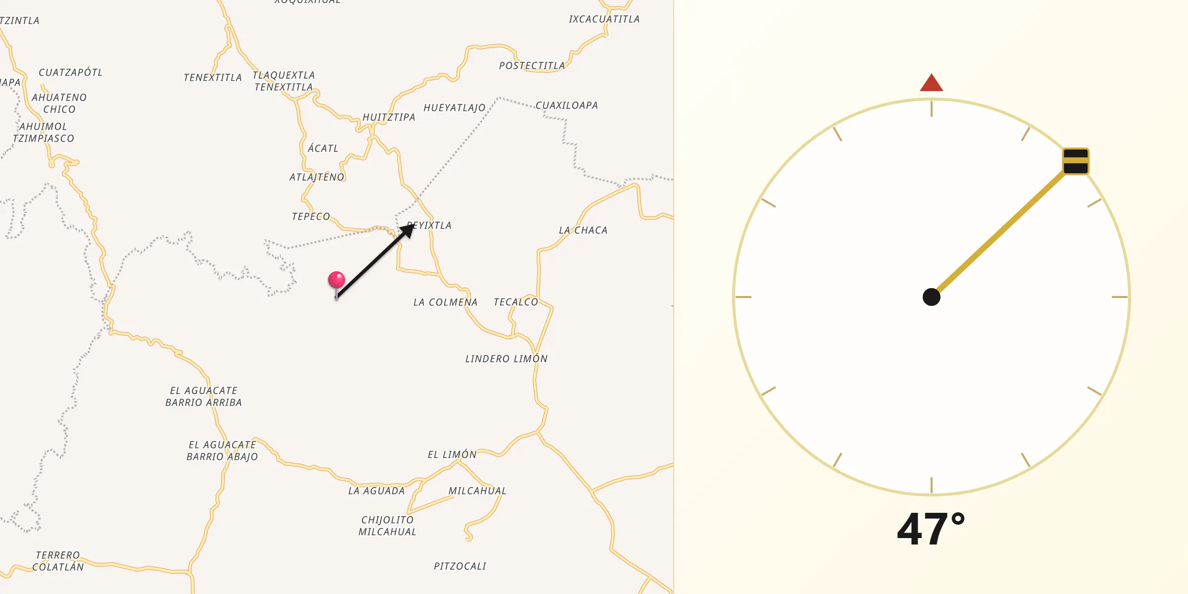 Dirección de la Qibla desde Delegación Xochimilco