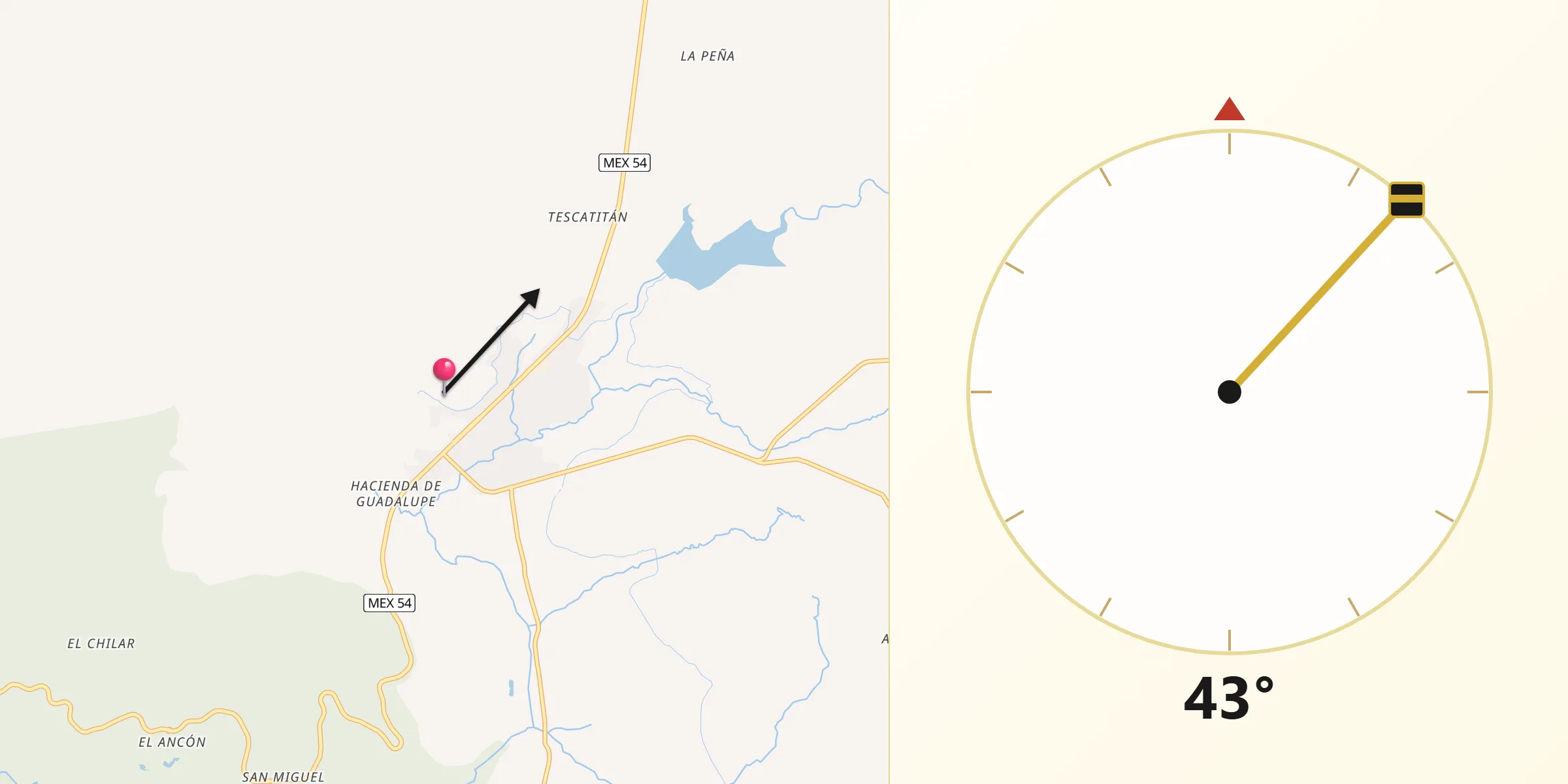 Dirección de la Qibla desde Ixtlahuacán del Río