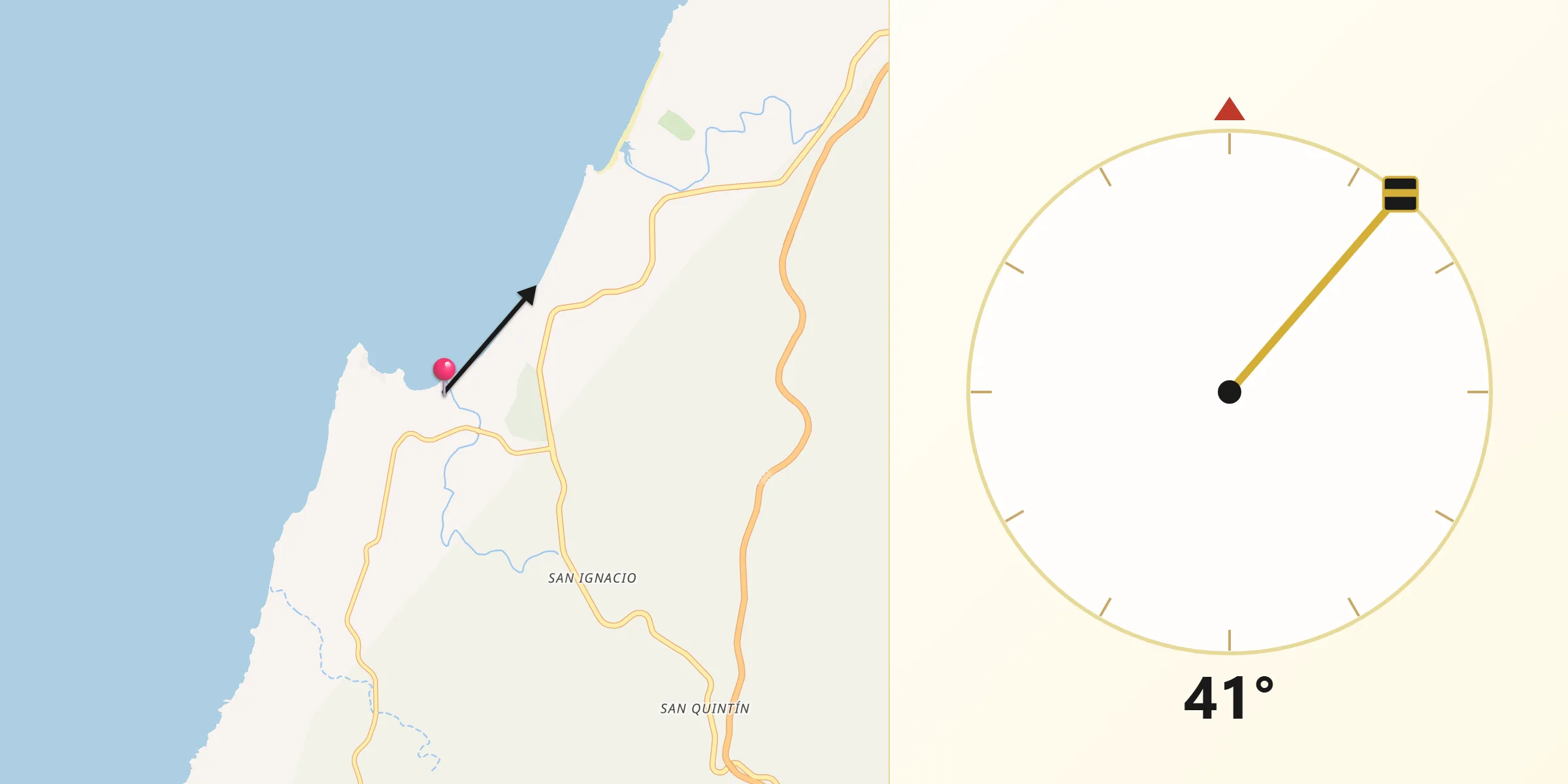 Dirección de la Qibla desde Sayulita