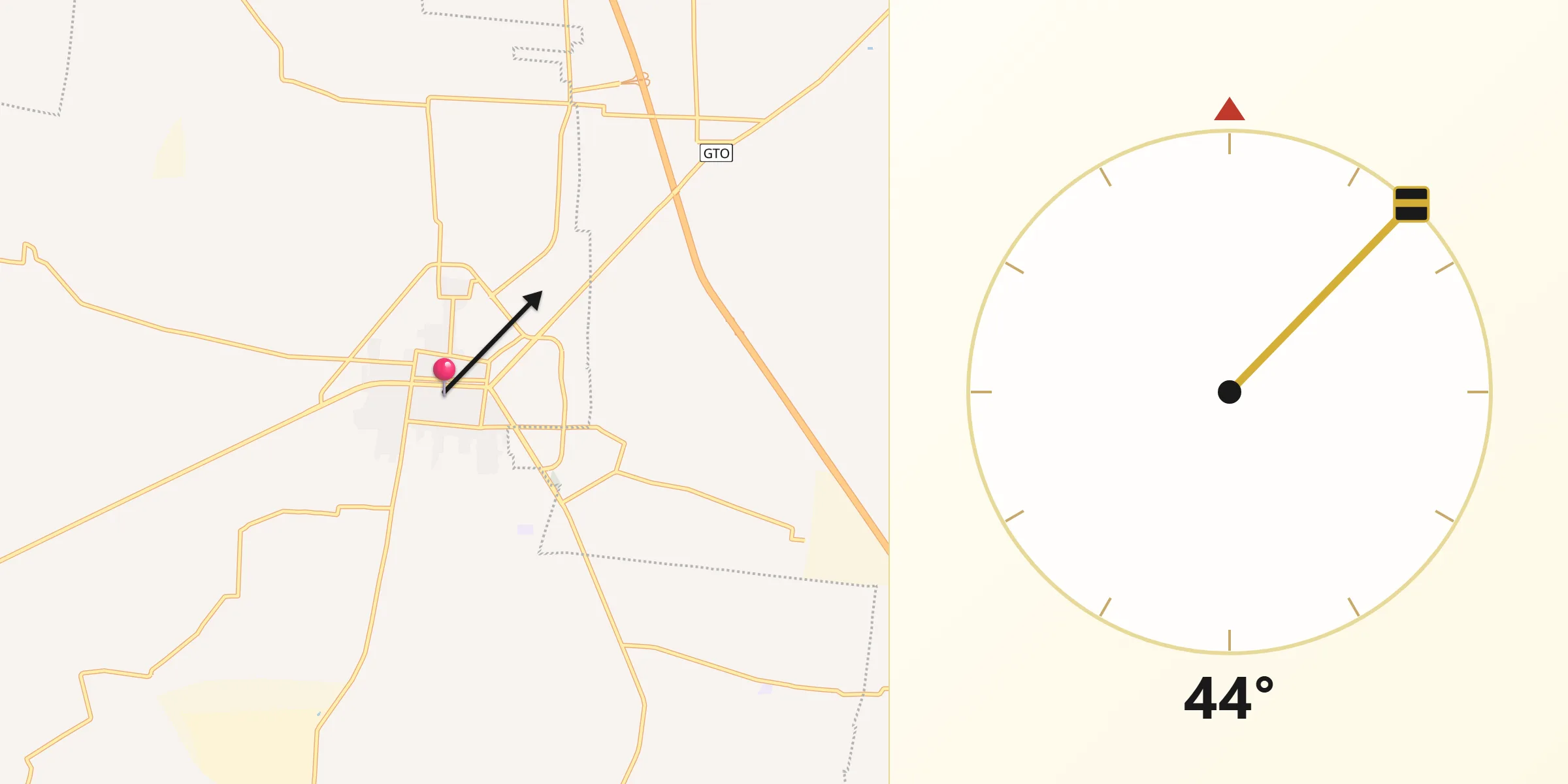 Dirección de la Qibla desde Romita