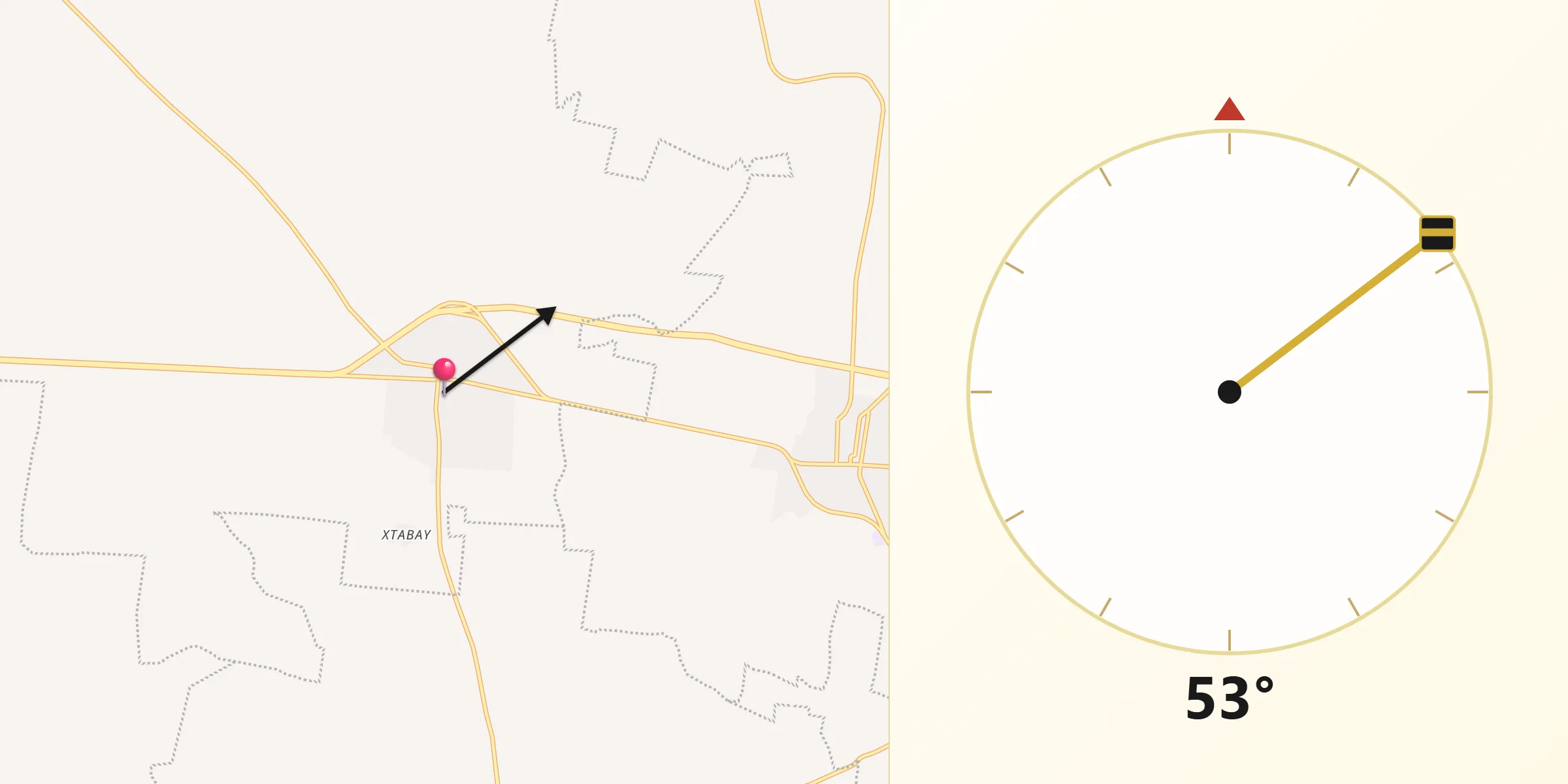 Dirección de la Qibla desde Tahmek