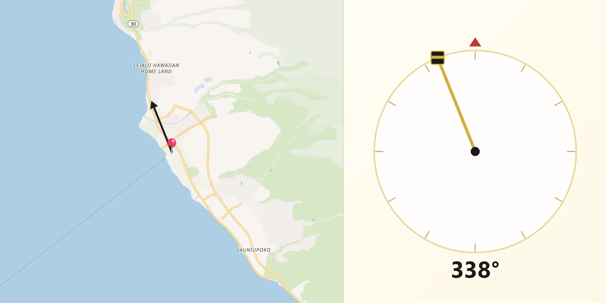 Qibla Direction from Lahaina