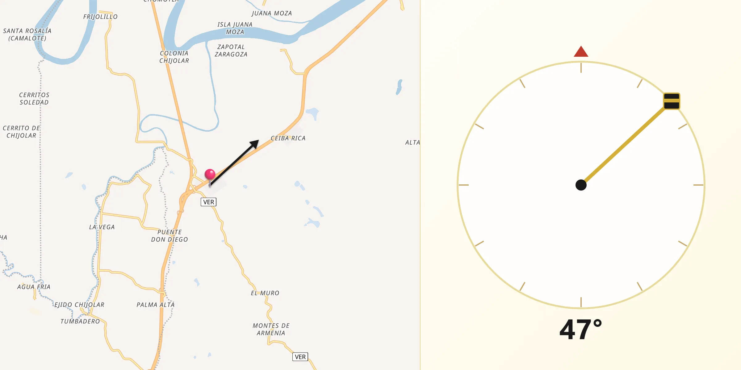Dirección de la Qibla desde Tierra Blanca