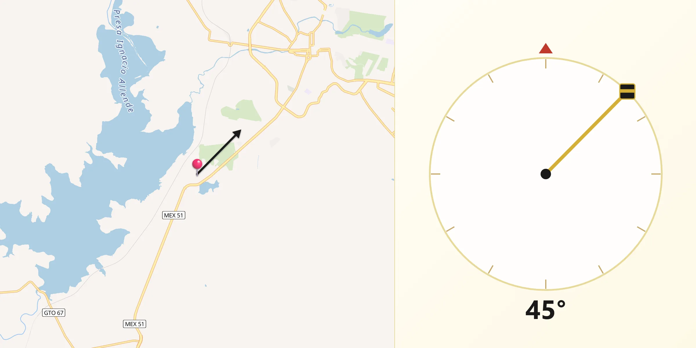 Dirección de la Qibla desde Santa Teresita de Don Diego