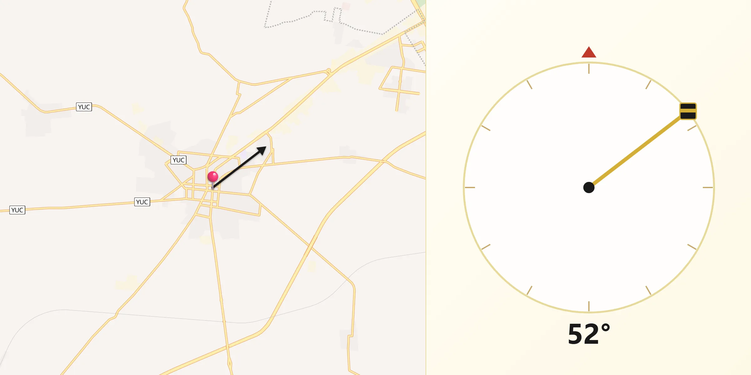 Dirección de la Qibla desde Uman