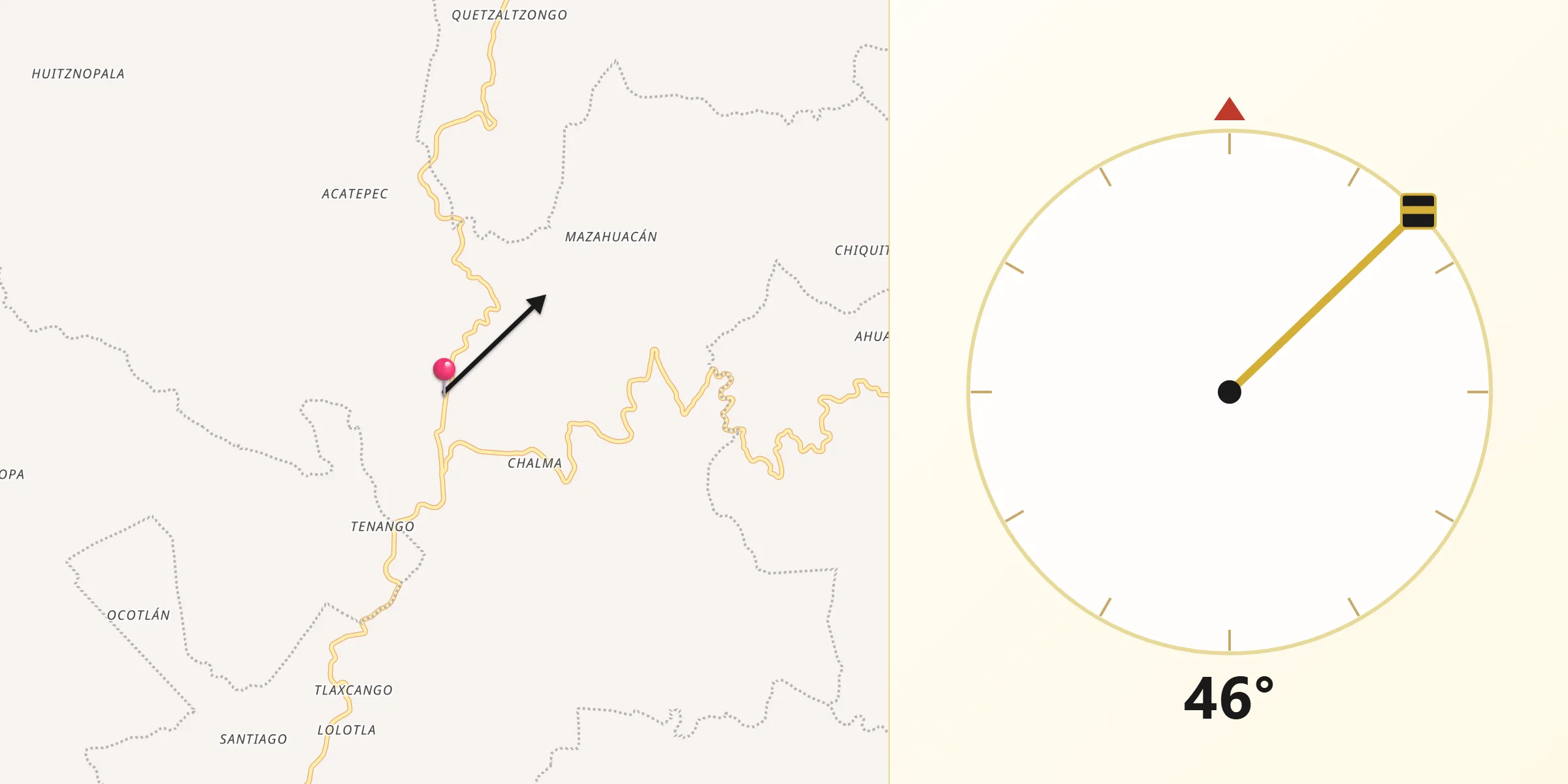 Dirección de la Qibla desde Ixtlahuaca