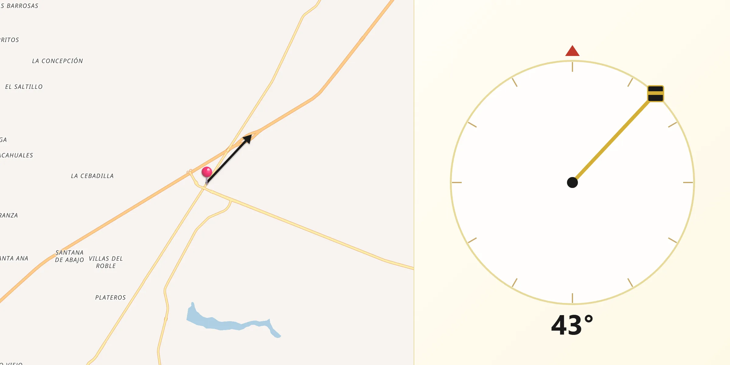 Dirección de la Qibla desde El Crucero de Arandas