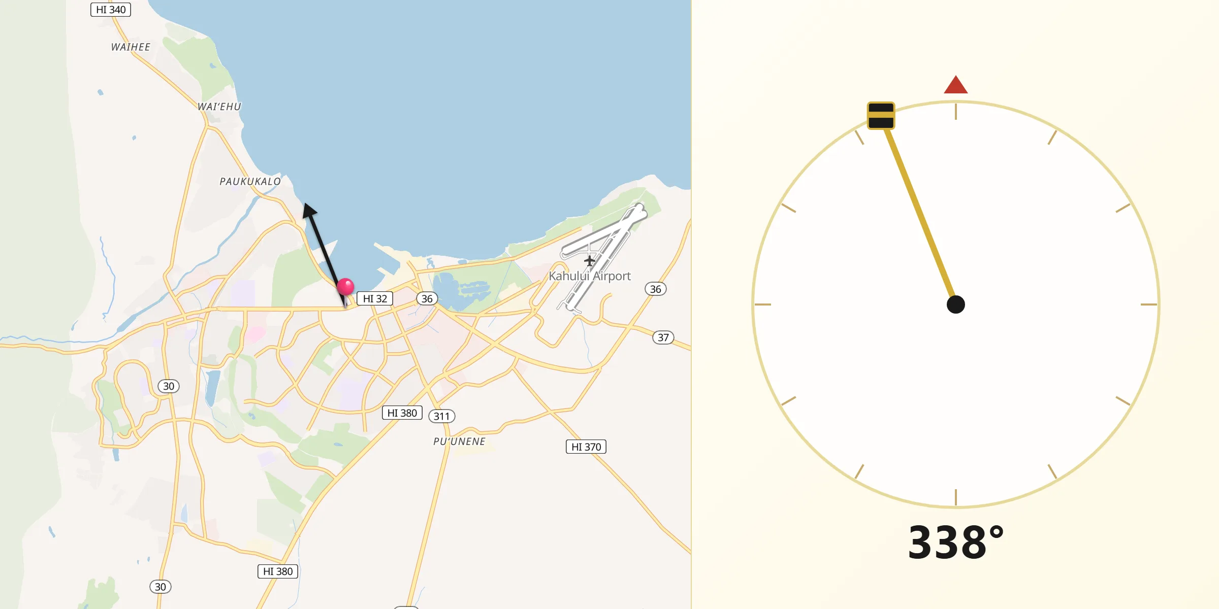 Qibla Direction from Kahului