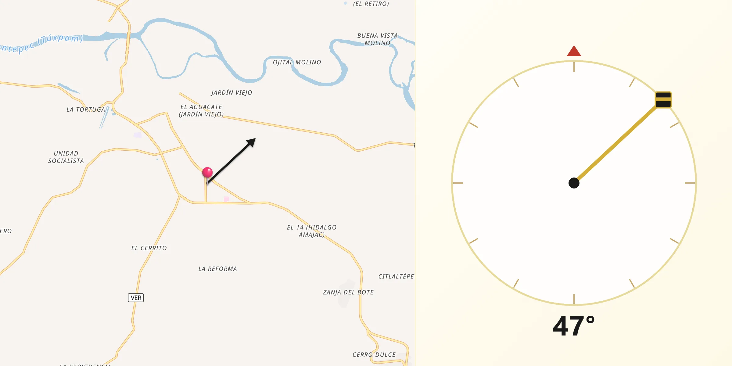 Dirección de la Qibla desde Estero del Ídolo