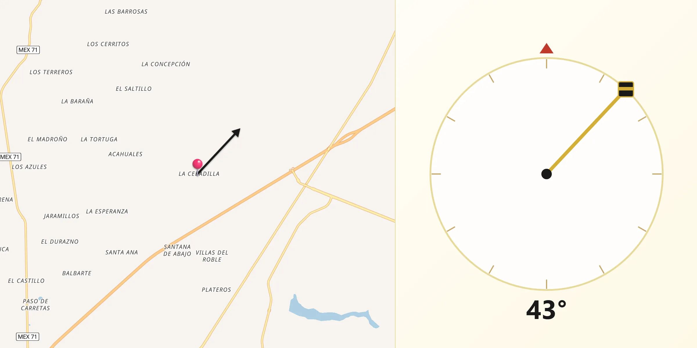 Dirección de la Qibla desde La Cebadilla