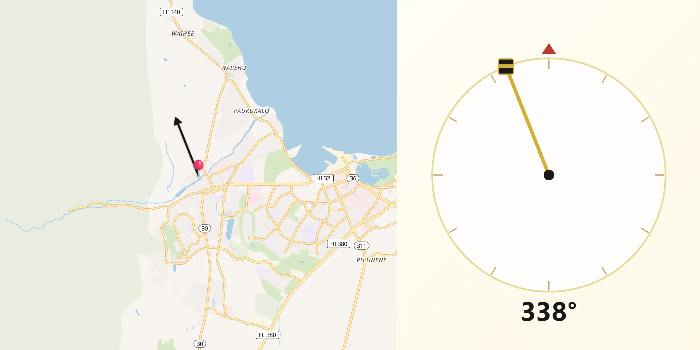 Qibla Direction from Wailuku