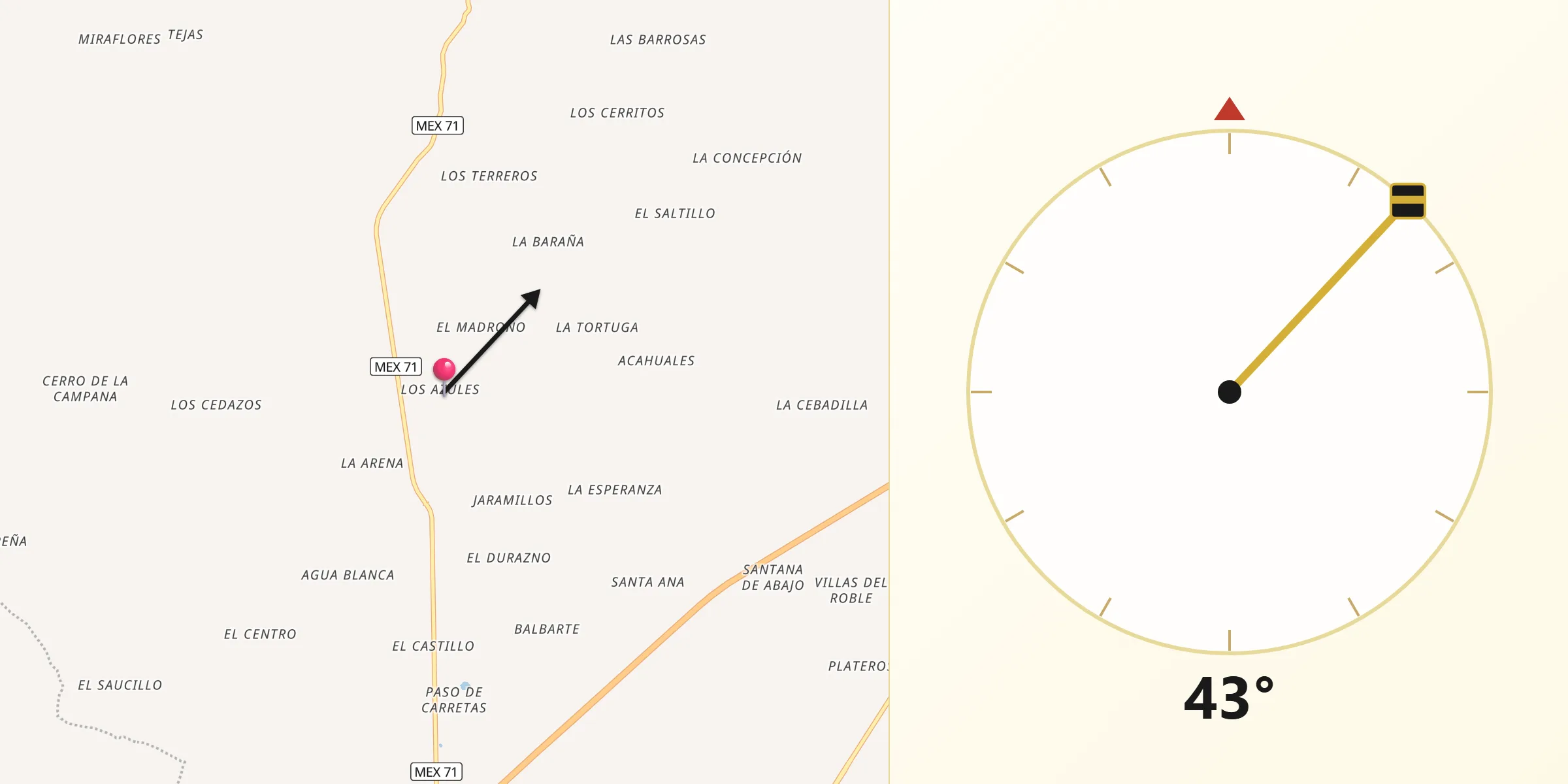 Dirección de la Qibla desde Las Azules