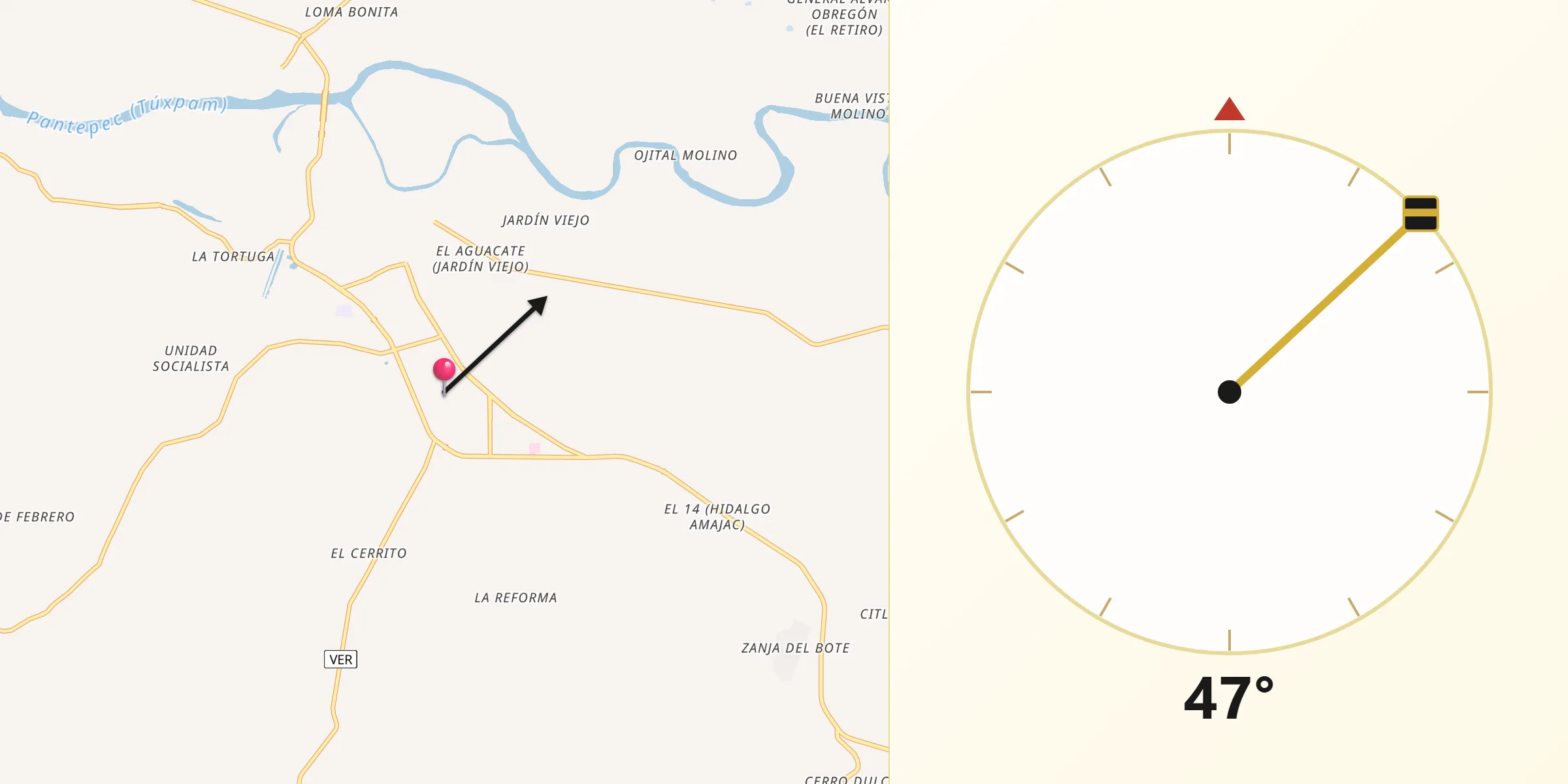 Dirección de la Qibla desde La Unión