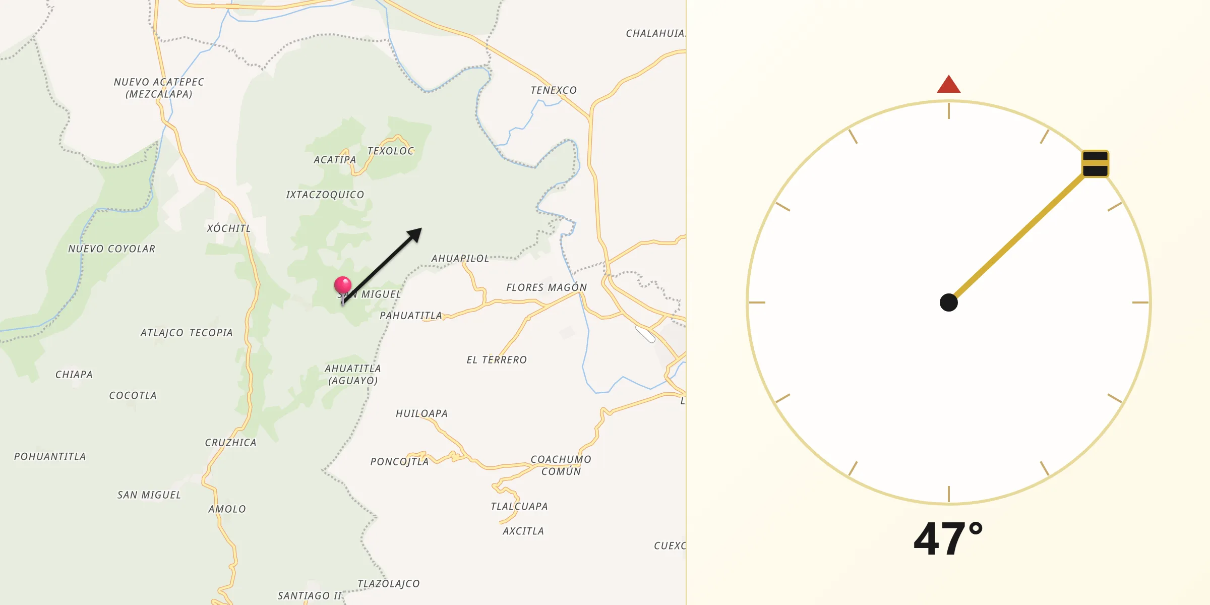 Dirección de la Qibla desde Ohuatipa