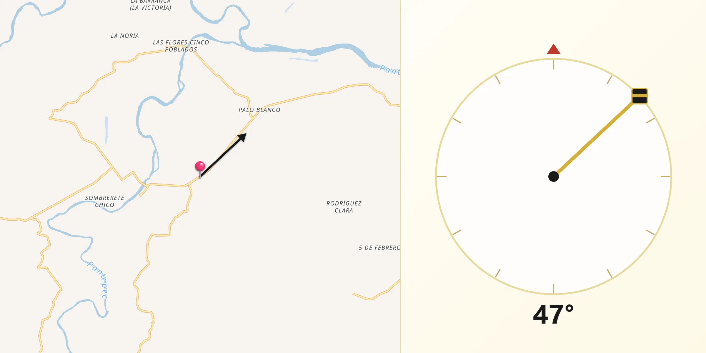 Dirección de la Qibla desde La Camelia