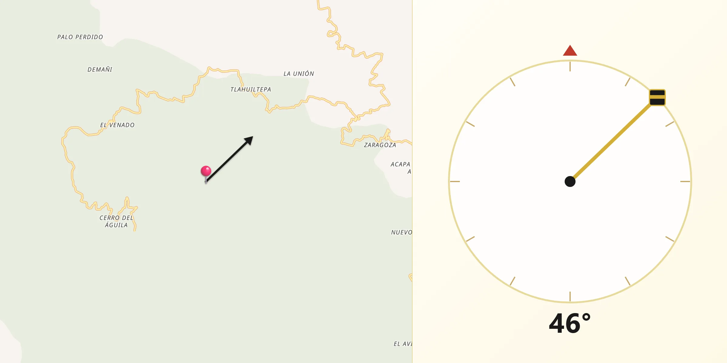 Dirección de la Qibla desde Tlahuiltepa