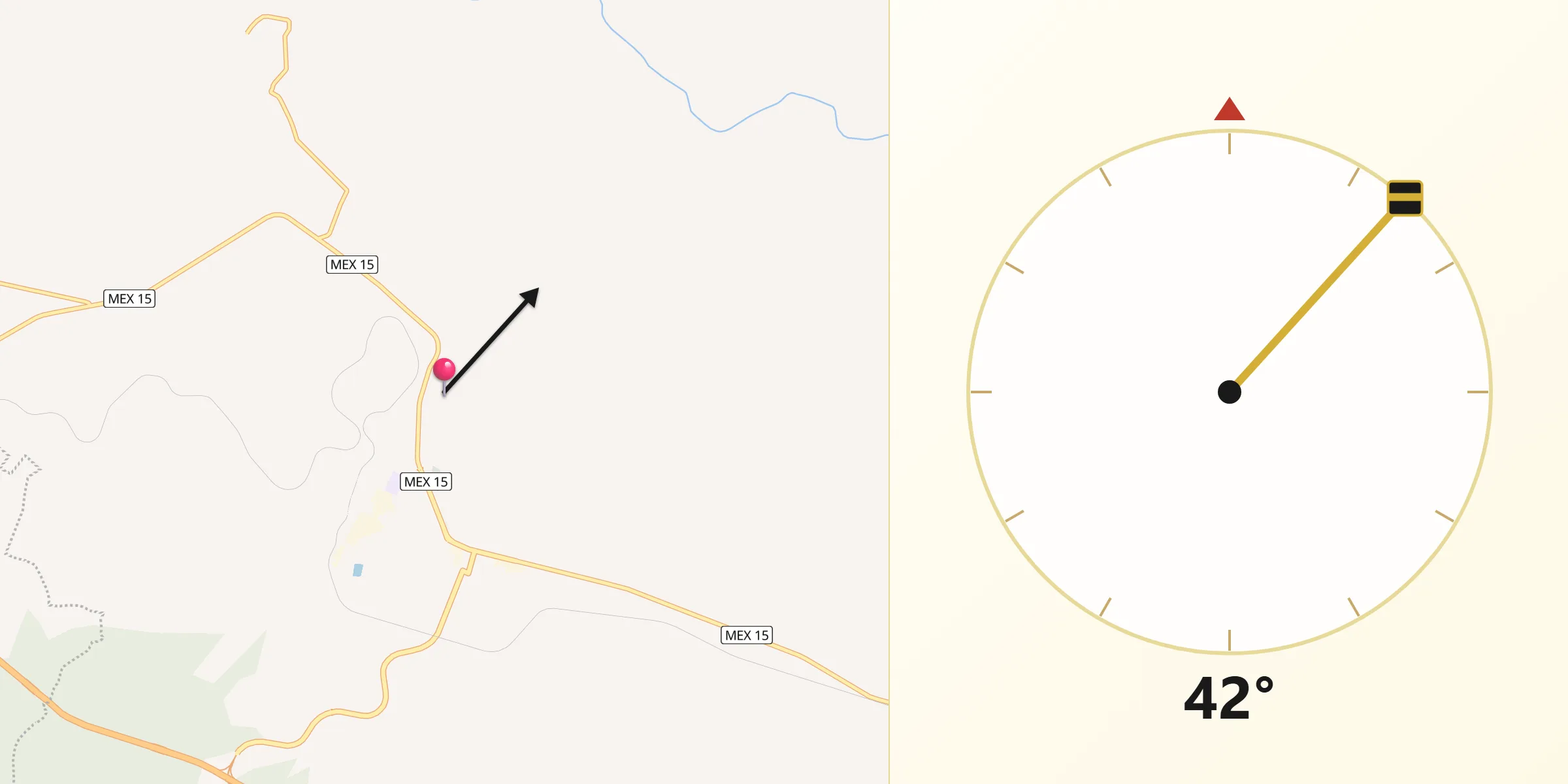 Dirección de la Qibla desde Josefa Ortíz de Domínguez